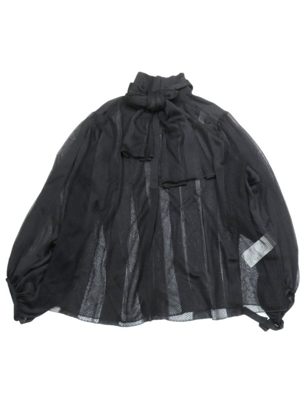 Louis Vuitton Ribbon Tie Mesh Sheer Shirt Long Sleeve Blouse Flare Top Black